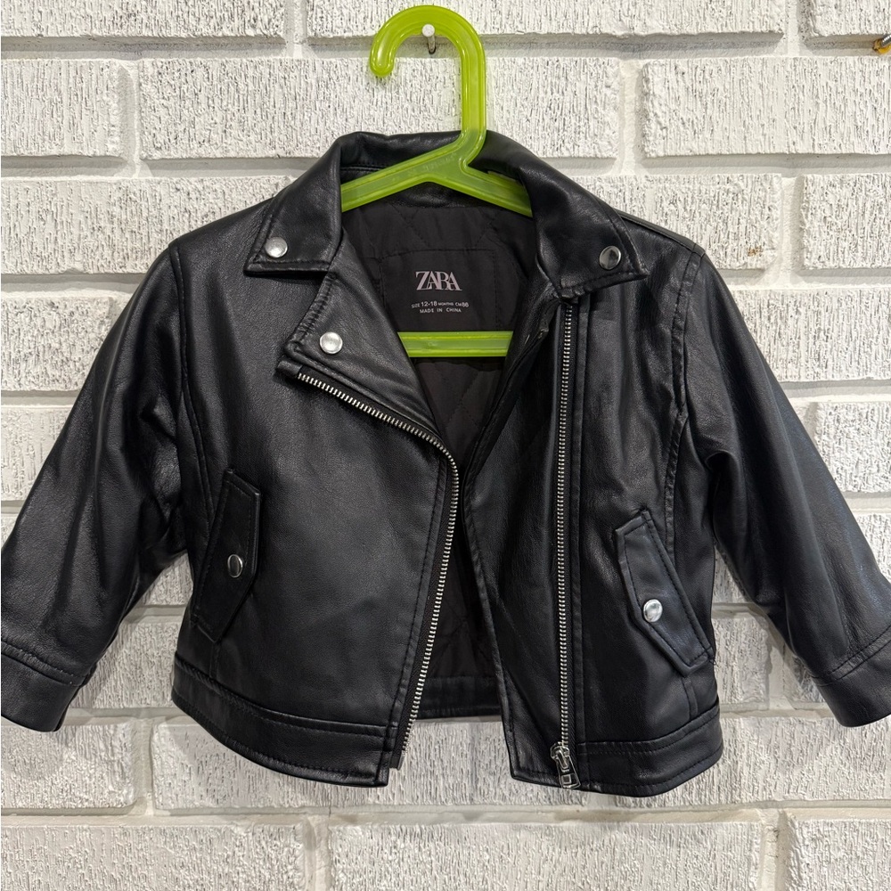 Zara Kids Black Faux Leather Jacket